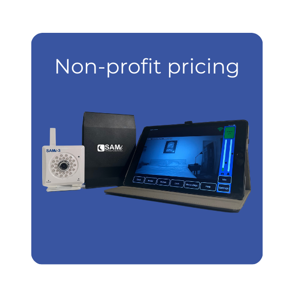 The SAMi-3 Kit includes everything you need for an out-of-the-box ready SAMi-3 sleep and seizure-like monitoring system. This kit is ideal for travel by allowing you to bring the SAMi Secure Wi-Fi Router with you to create a private network to run the SAMi-3 camera wherever you are. Simply plug everything from the SAMi-3 Kit in, charge, and open the SAMi app on the included Apple iPad to begin monitoring.