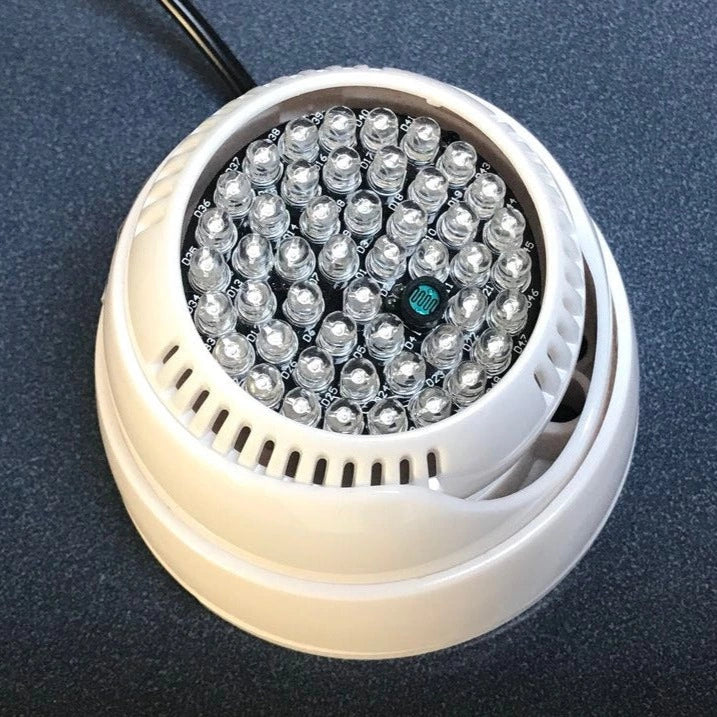 SAMi Tabletop Infrared Light allows you to turn the red ring light of the SAMi-3 camera off and prevent false alarms from dust in the air. This is a great addition for children and individuals that are bothered by the red light of the SAMi-3 camera.